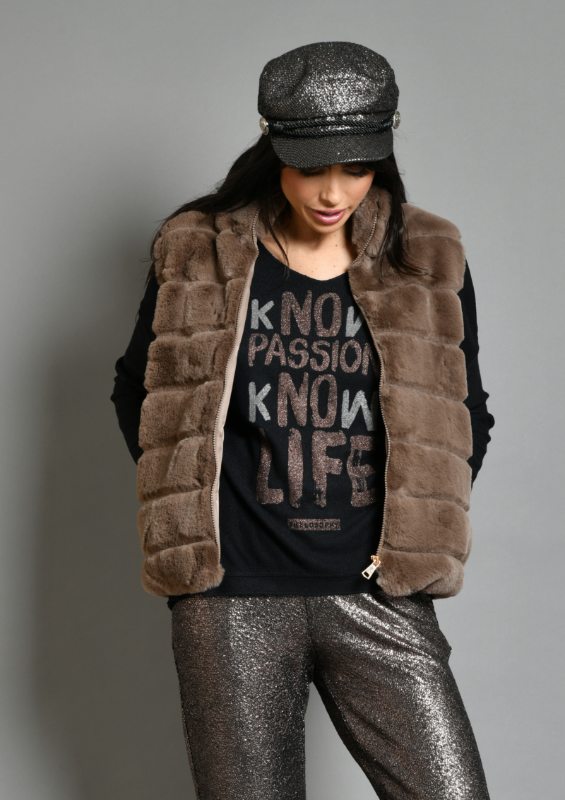 au soleil de saint tropez Gilet Matignon fourrure vegan Chocolat