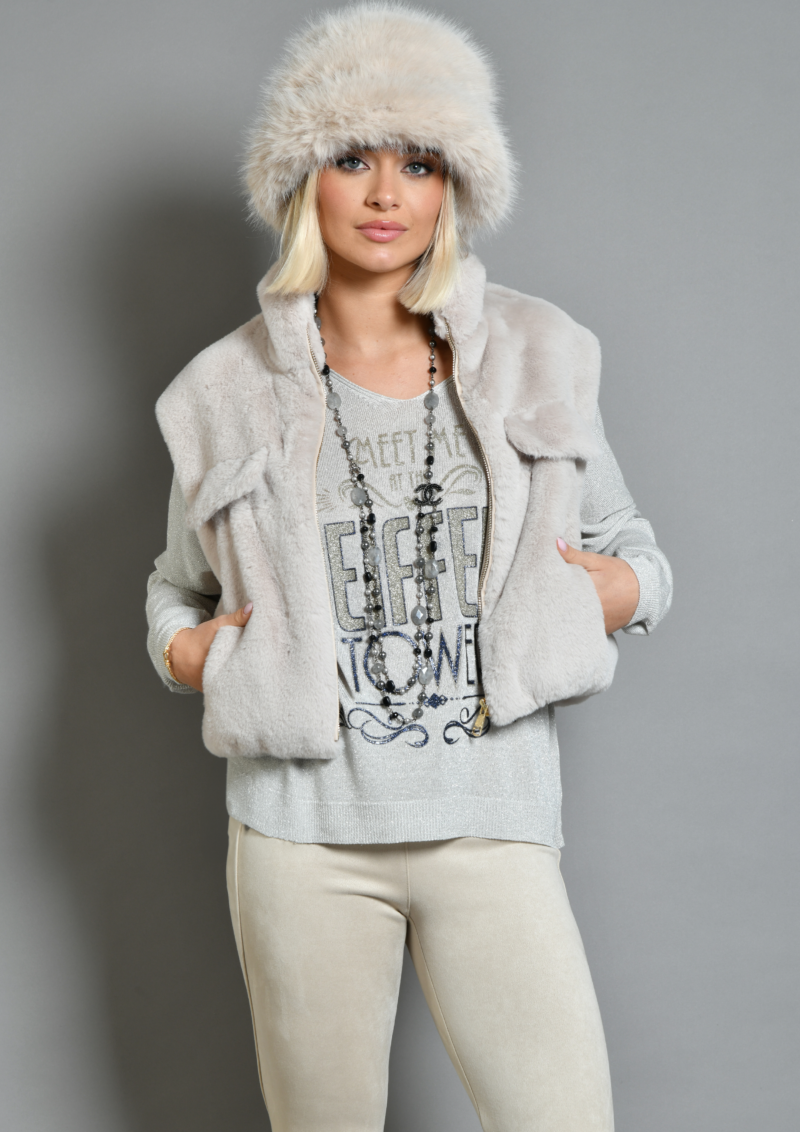 au soleil de saint tropez Gilet sans manches fourrure court gris fourrure vegan