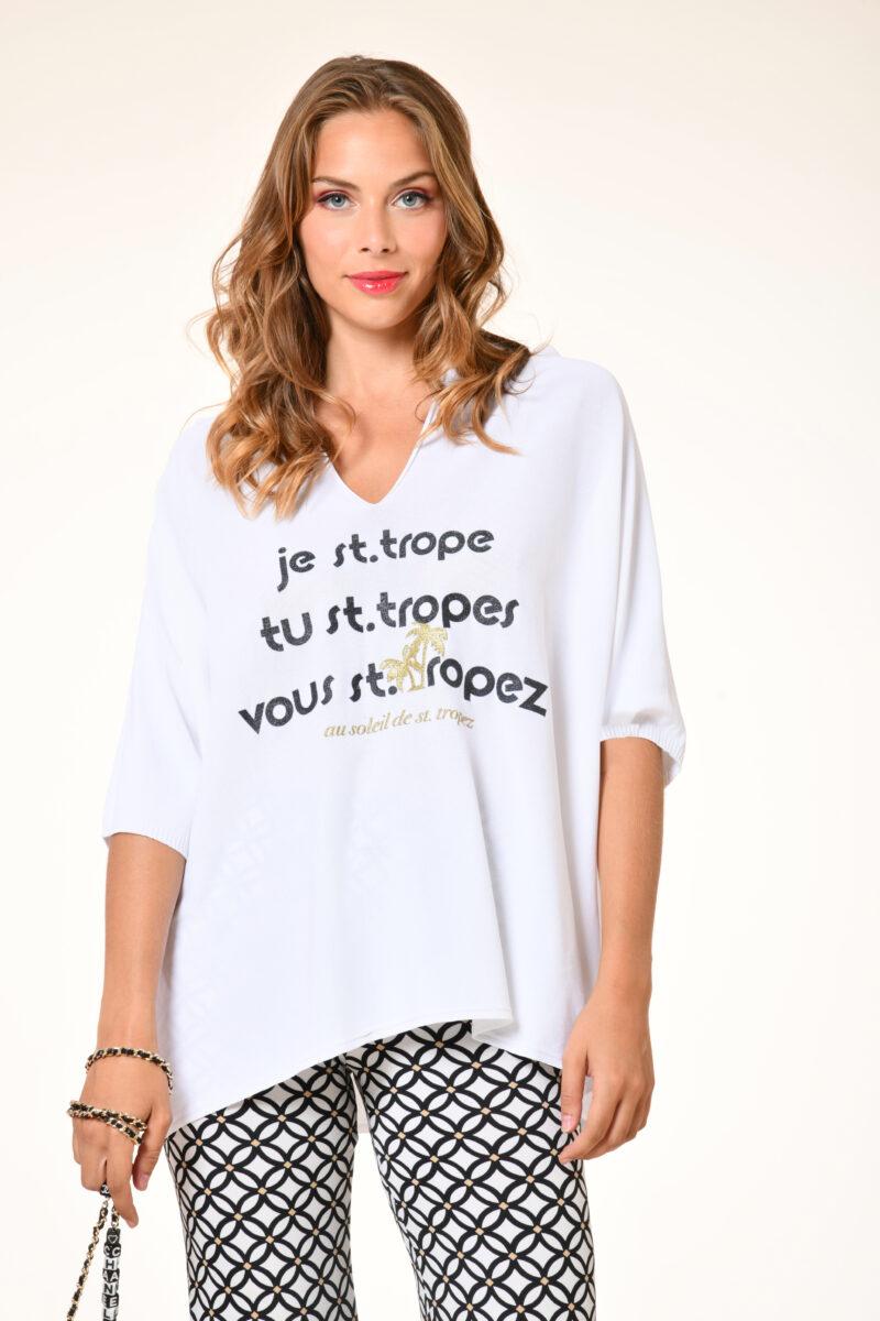 au soleil de saint tropez Pull Elegance - Je st trop - Blanc printemps 2024
