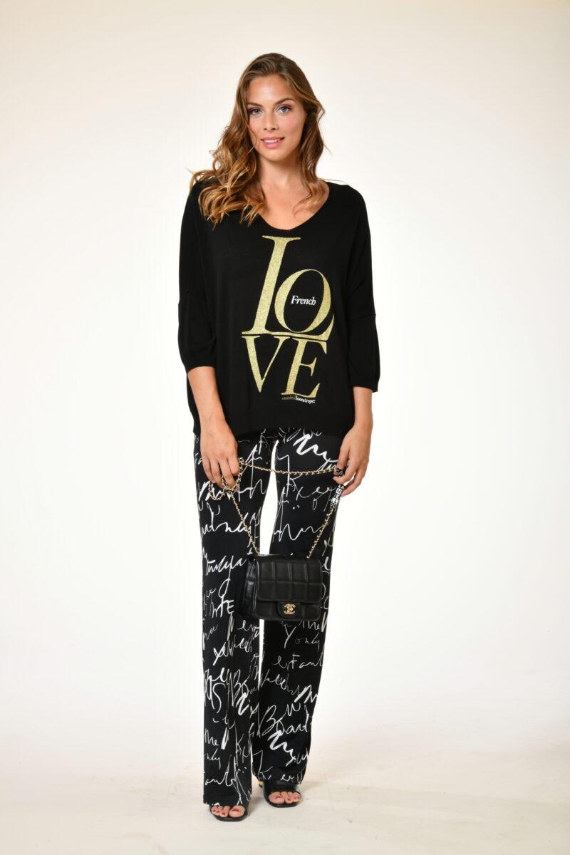 au soleil de saint tropez Pull famous - French love - noir printemps 2024
