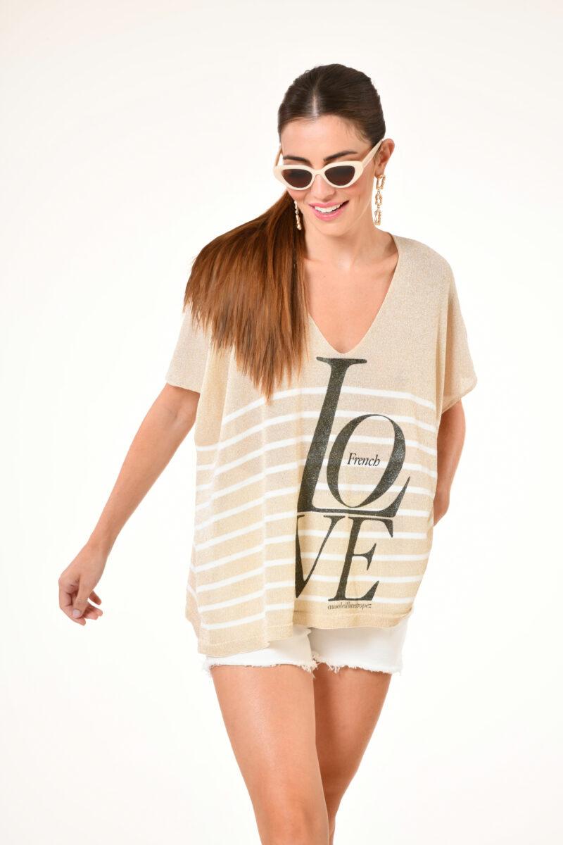 au soleil de saint tropez Pull happiness - French Love Gold printemps 2024