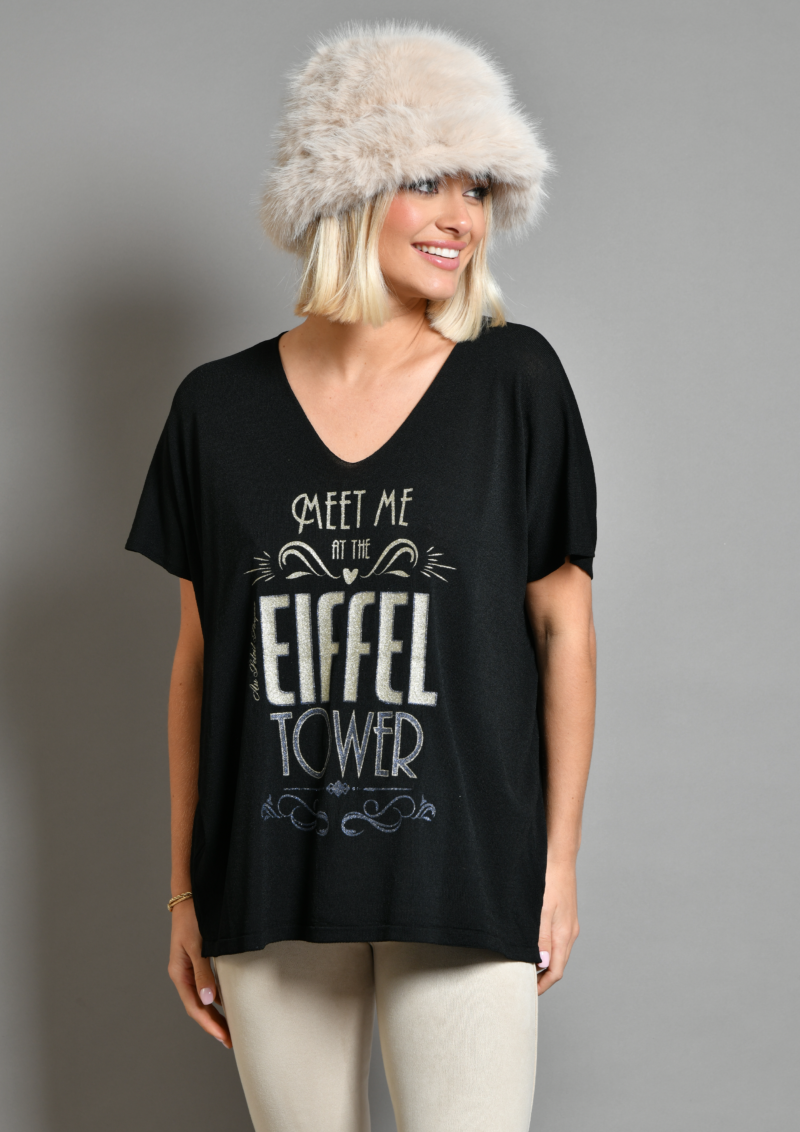 au soleil de saint tropez Pull V Manches courtes Elysée Eiffel Tower Noir