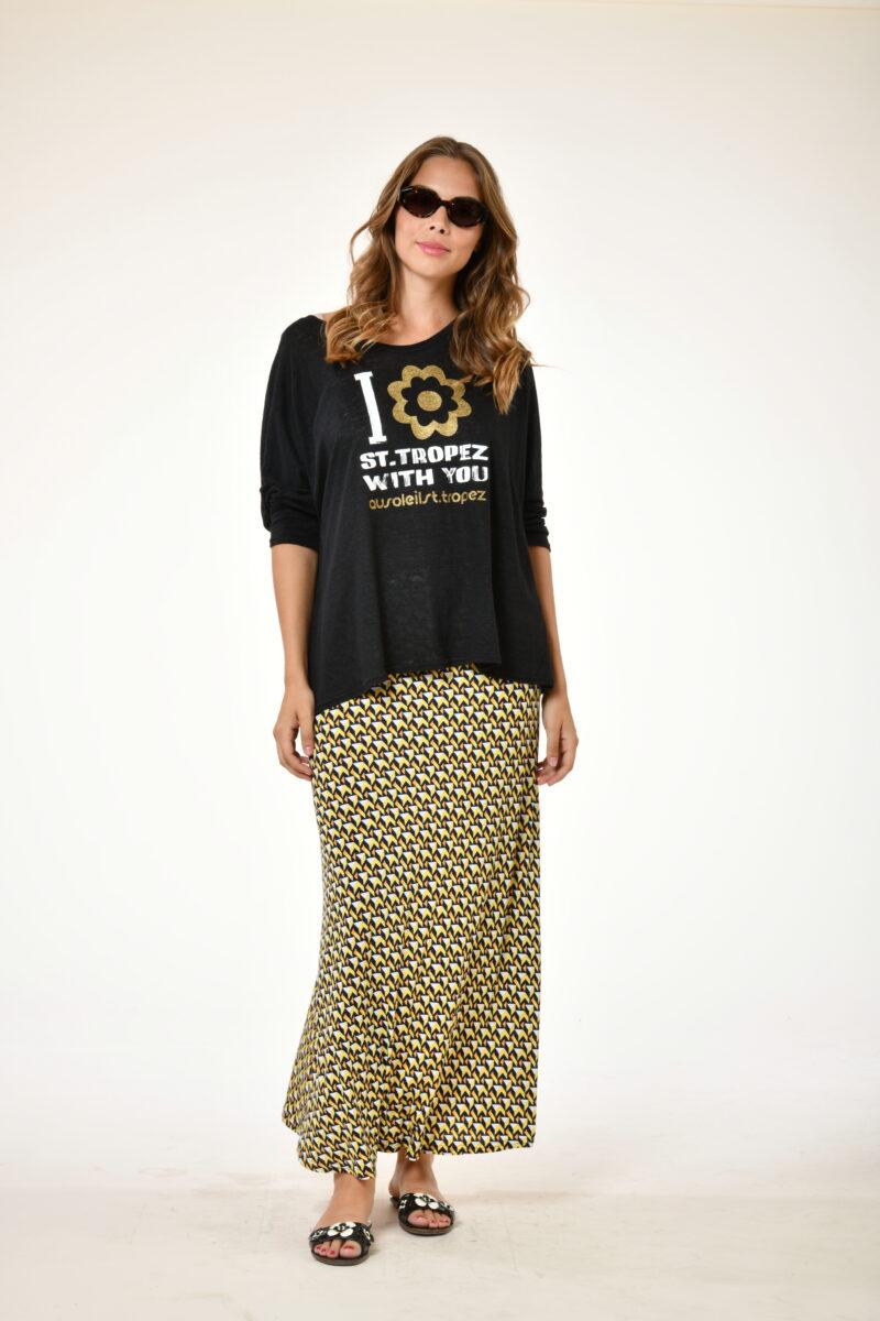 au soleil de saint tropez T-shirt lin Parasol - With you - Noir printemps 2024