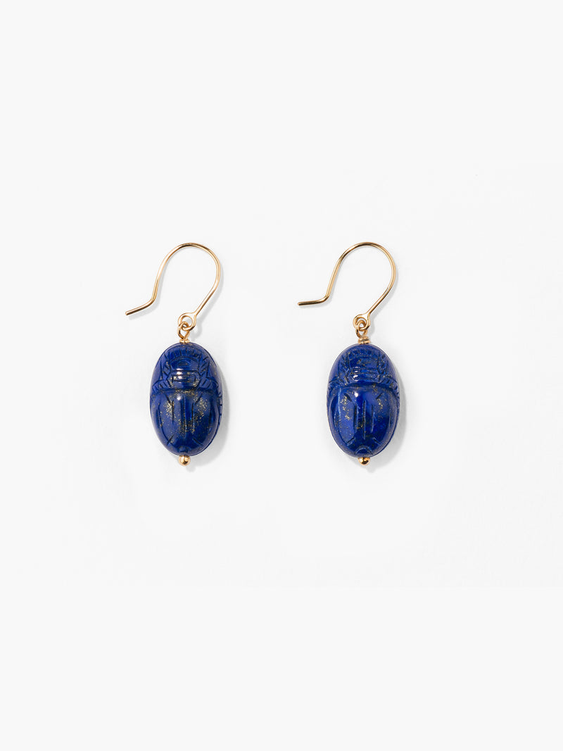 aurélie bidermann Boucles d'oreilles Scarabée Lapis lazuli SCABO03LL YG MM