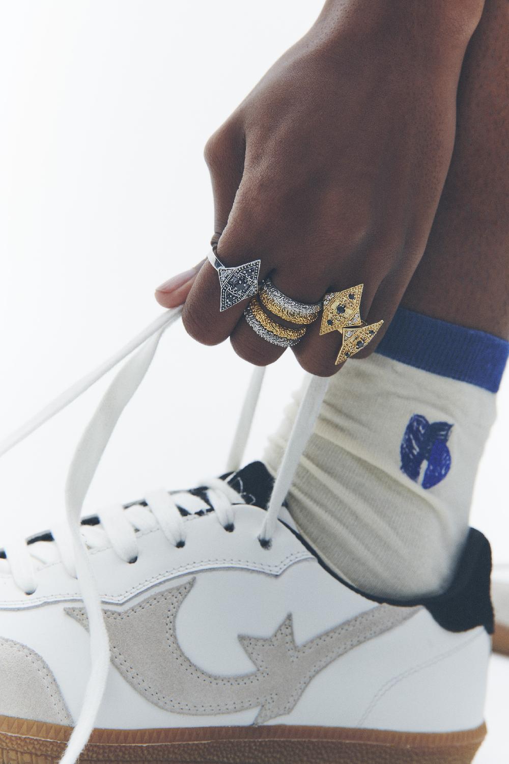 Ba&sh Bague Argent Onyx Teluga Dore