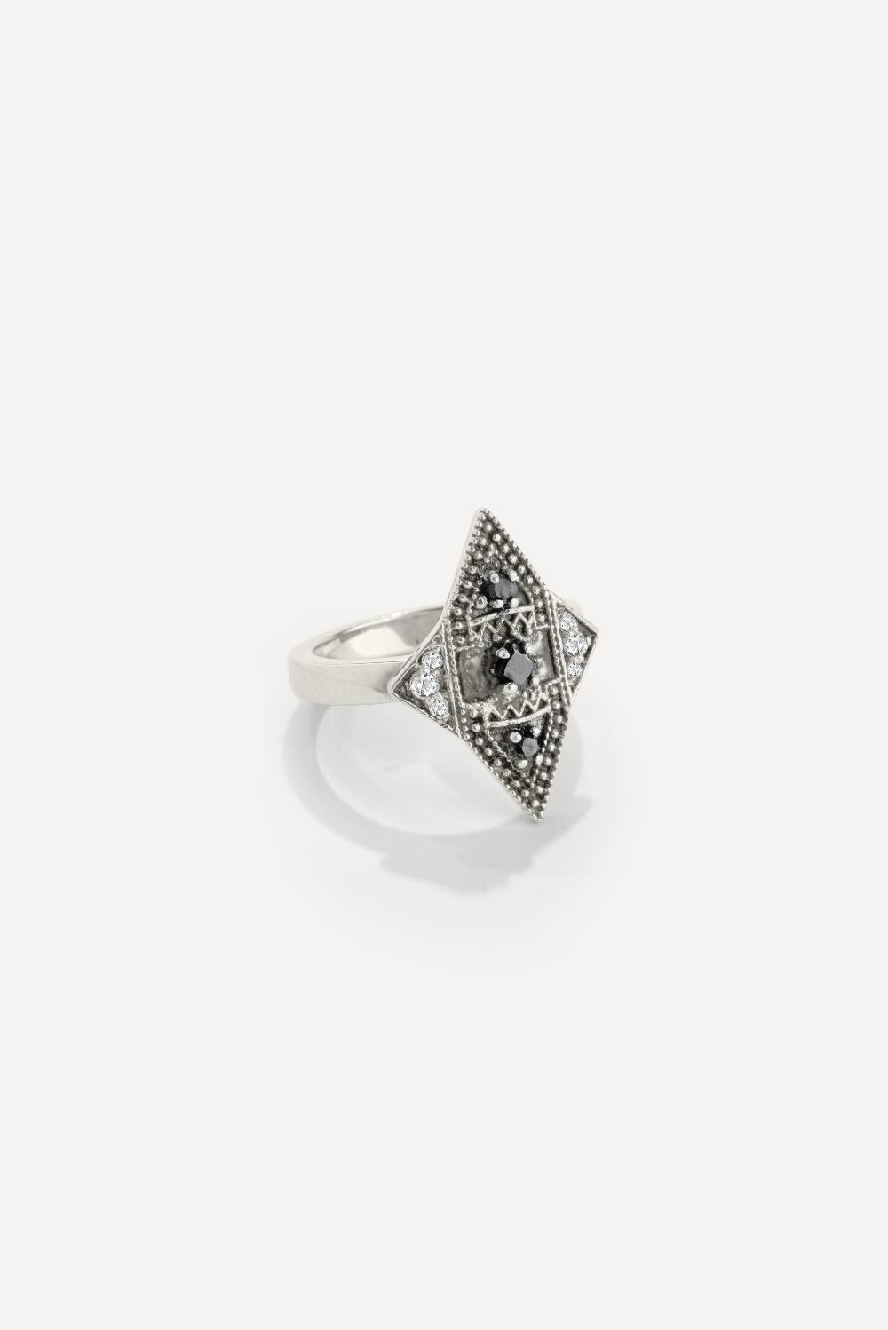 Ba&sh Bague Argent Onyx Teluga Gris