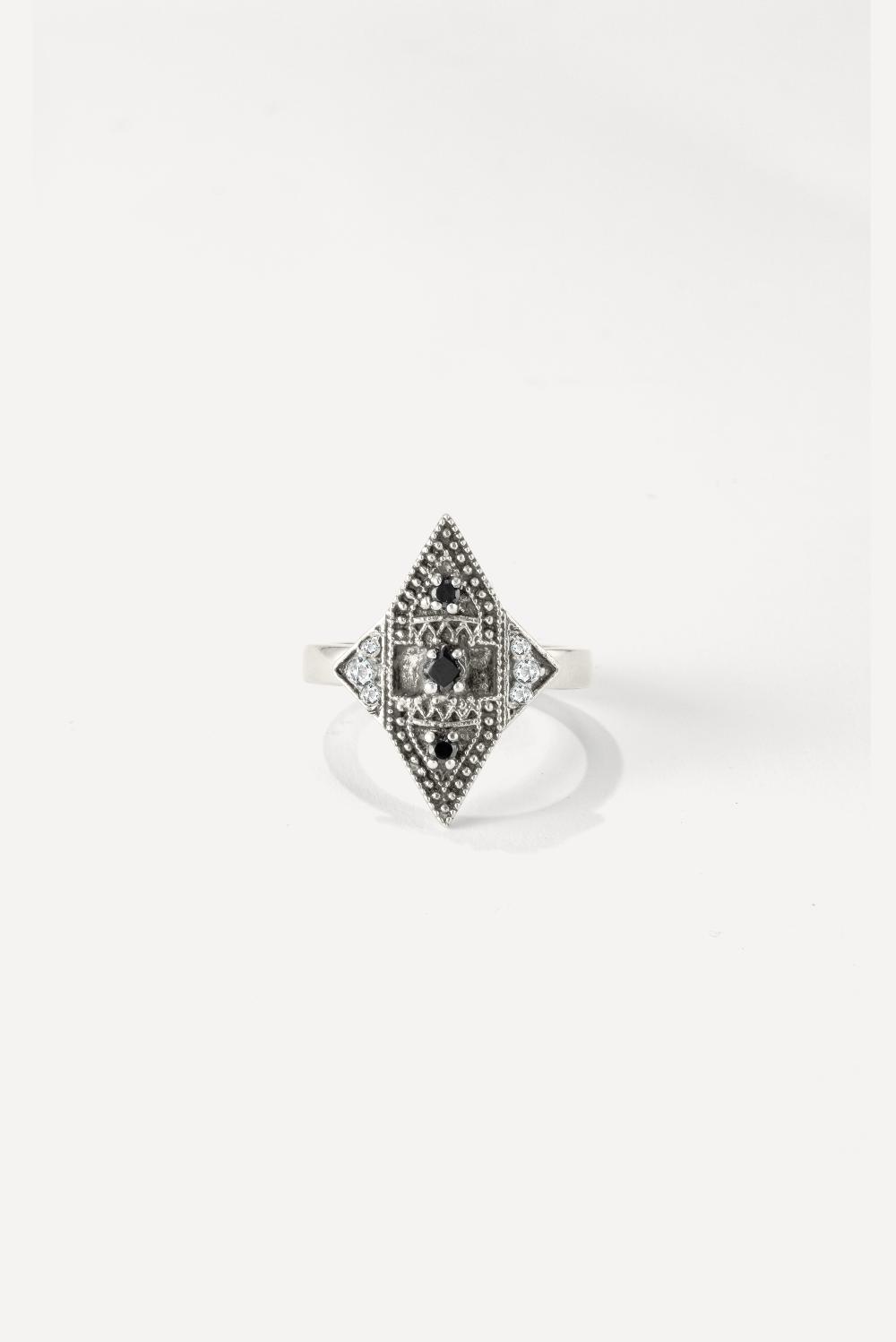 ba&sh Bague Argent Onyx Teluga Gris