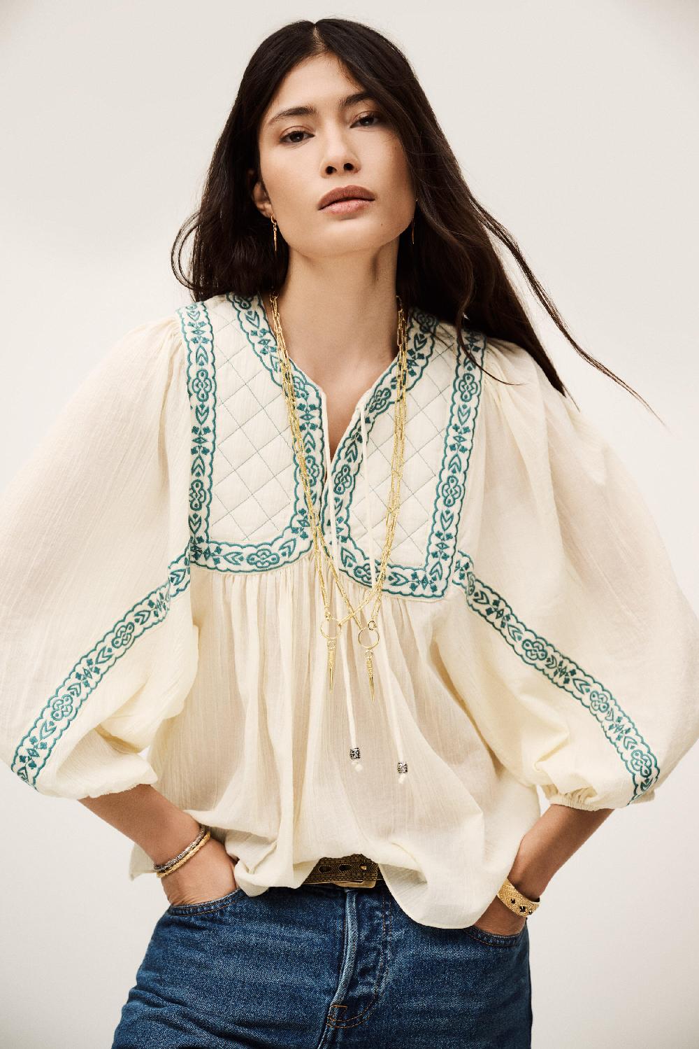 Ba&sh Blouse Ample BrodéE Praveen Blanc Ecru