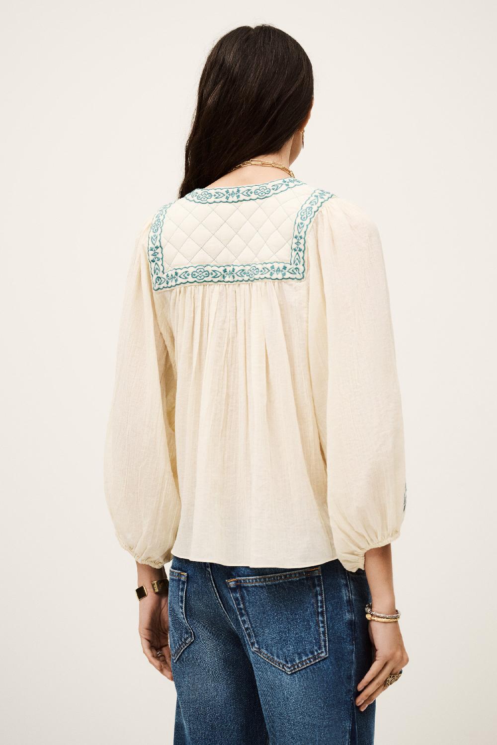 Ba&sh Blouse Ample BrodéE Praveen Blanc Ecru