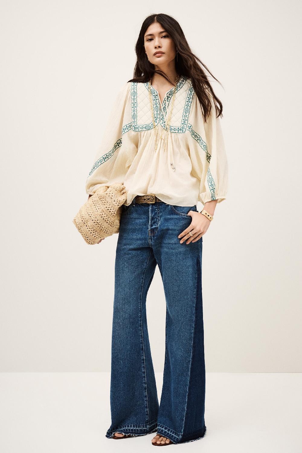 ba&sh Blouse Ample BrodéE Praveen Blanc Ecru