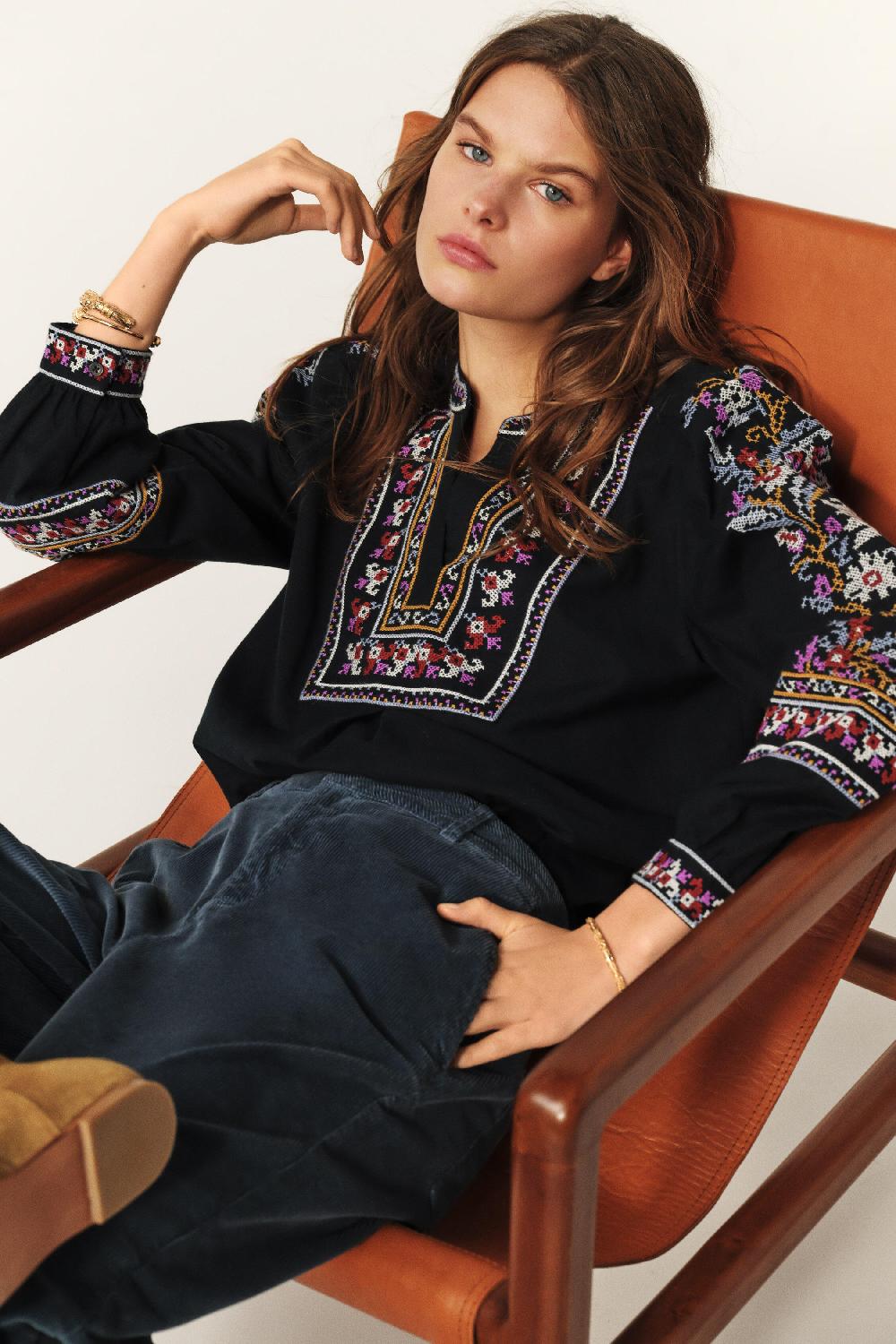 Ba&sh Blouse BrodéE Caloe Bleu Nuit