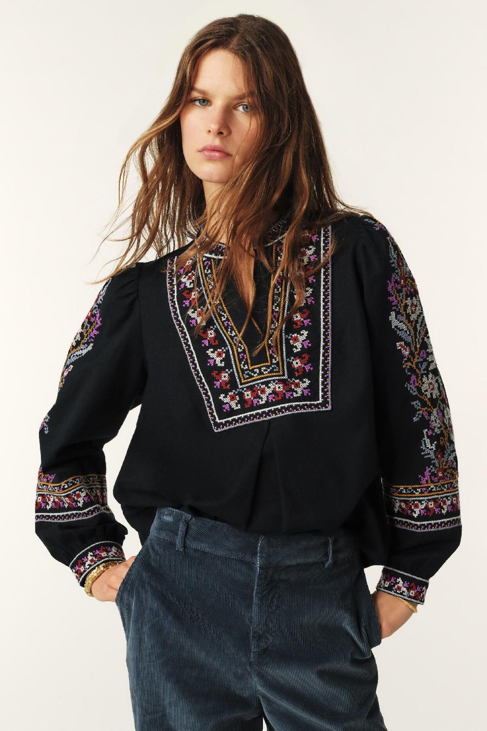 Ba&sh Blouse BrodéE Caloe Bleu Nuit