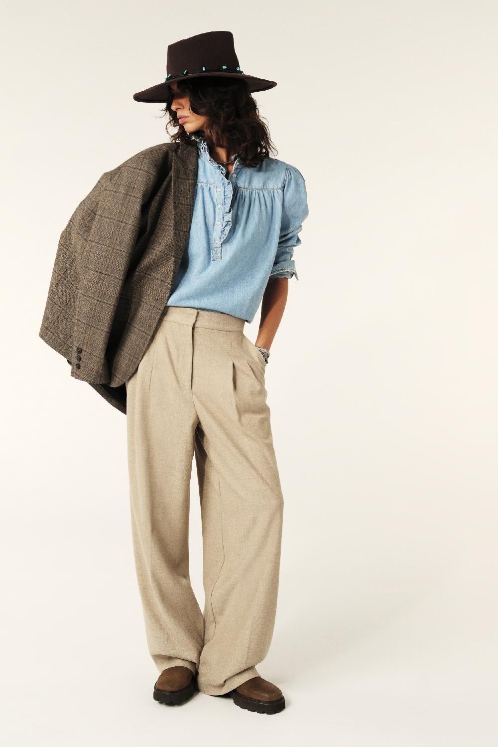 Ba&sh Blouse Col Volanté Lilac Bleu