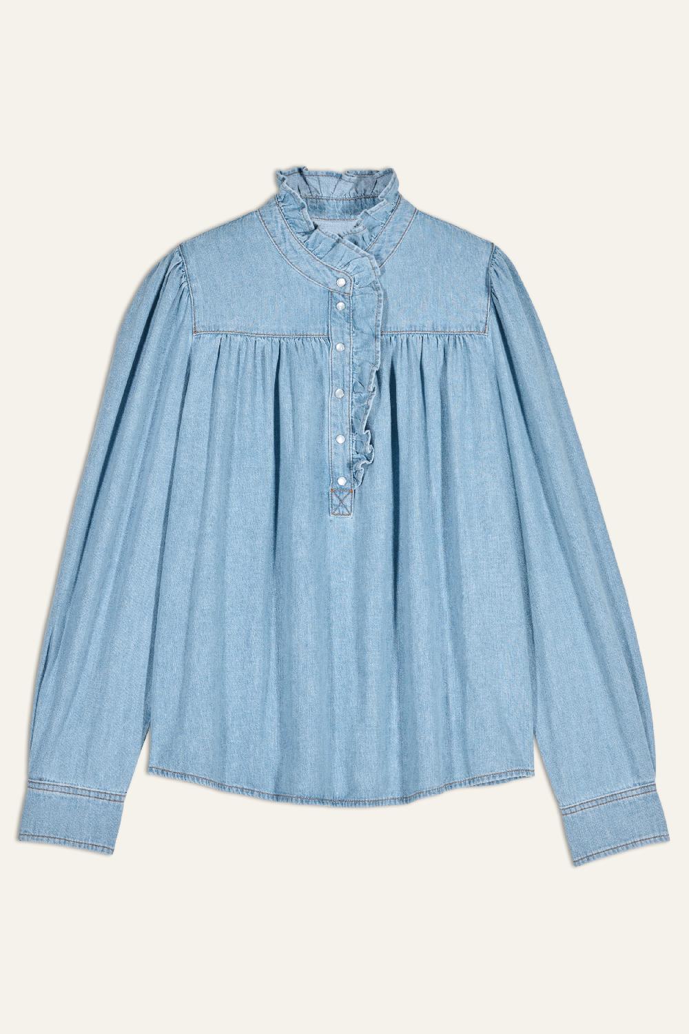 Ba&sh Blouse Col Volanté Lilac Bleu