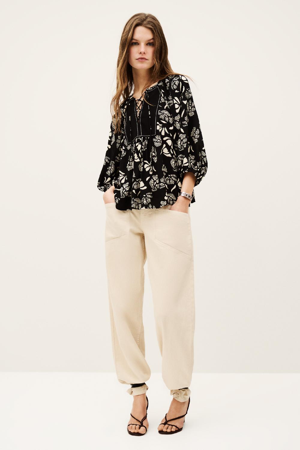 Ba&sh Blouse Courte Ample Aura Noir