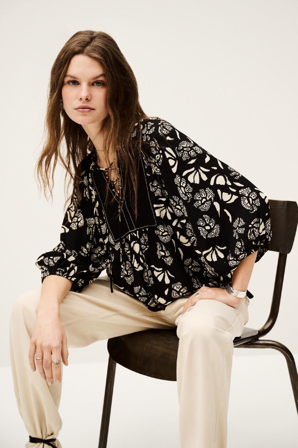 Ba&sh Blouse Courte Ample Aura Noir