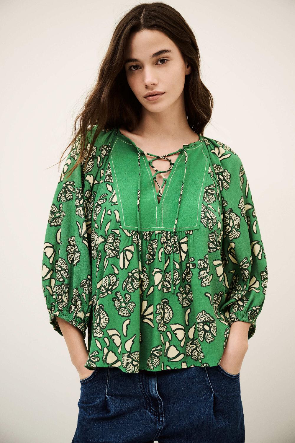 Ba&sh Blouse Courte Ample Aura Vert