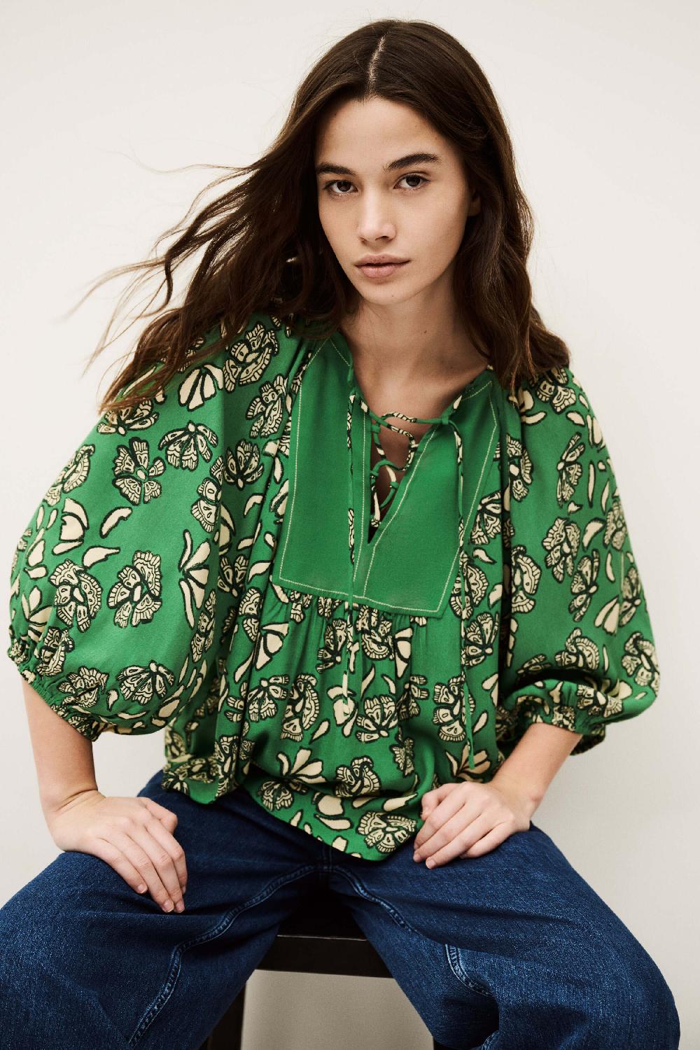 ba&sh Blouse Courte Ample Aura Vert