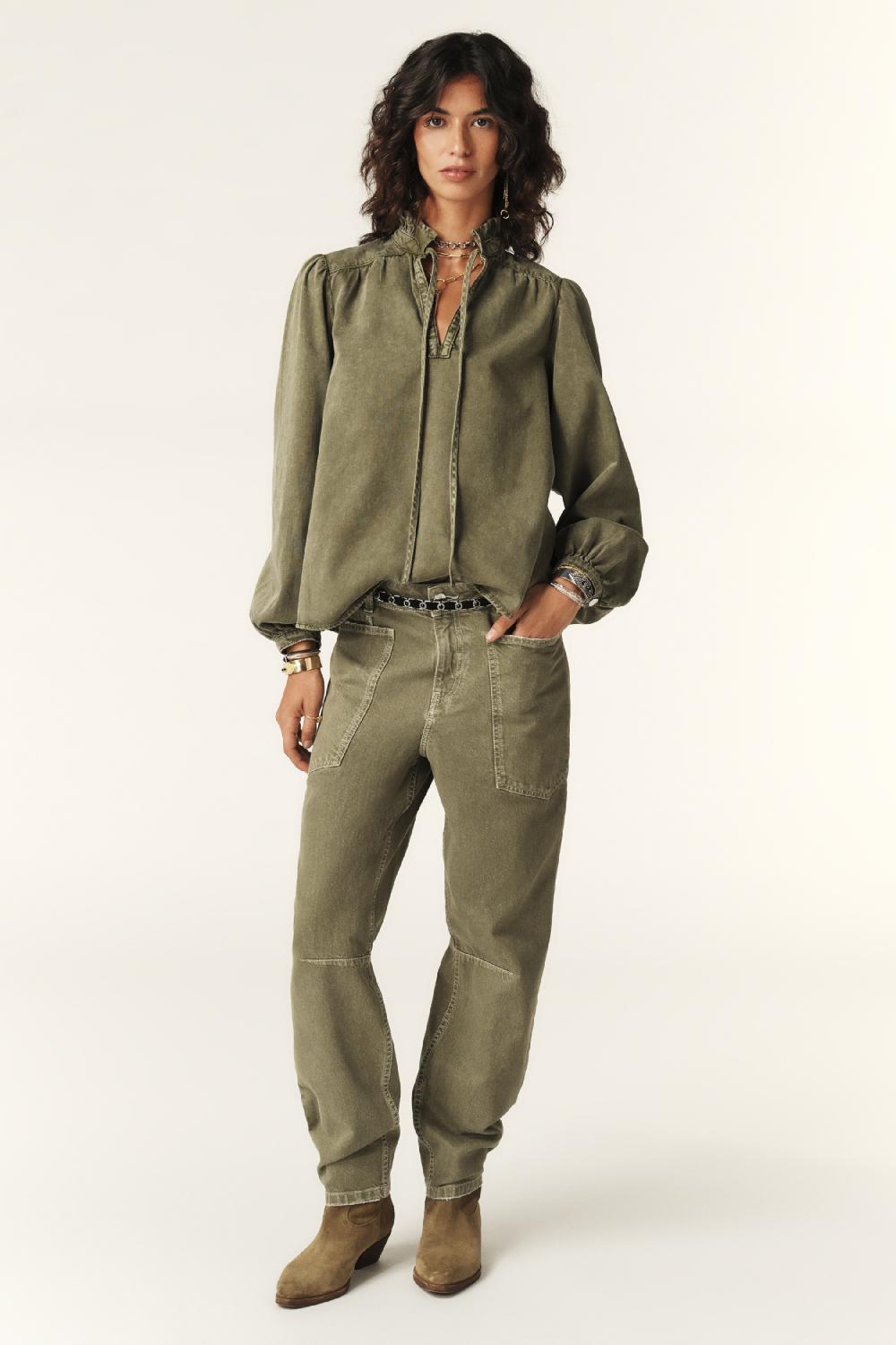 Ba&sh Blouse Denim Large Olouise Kaki