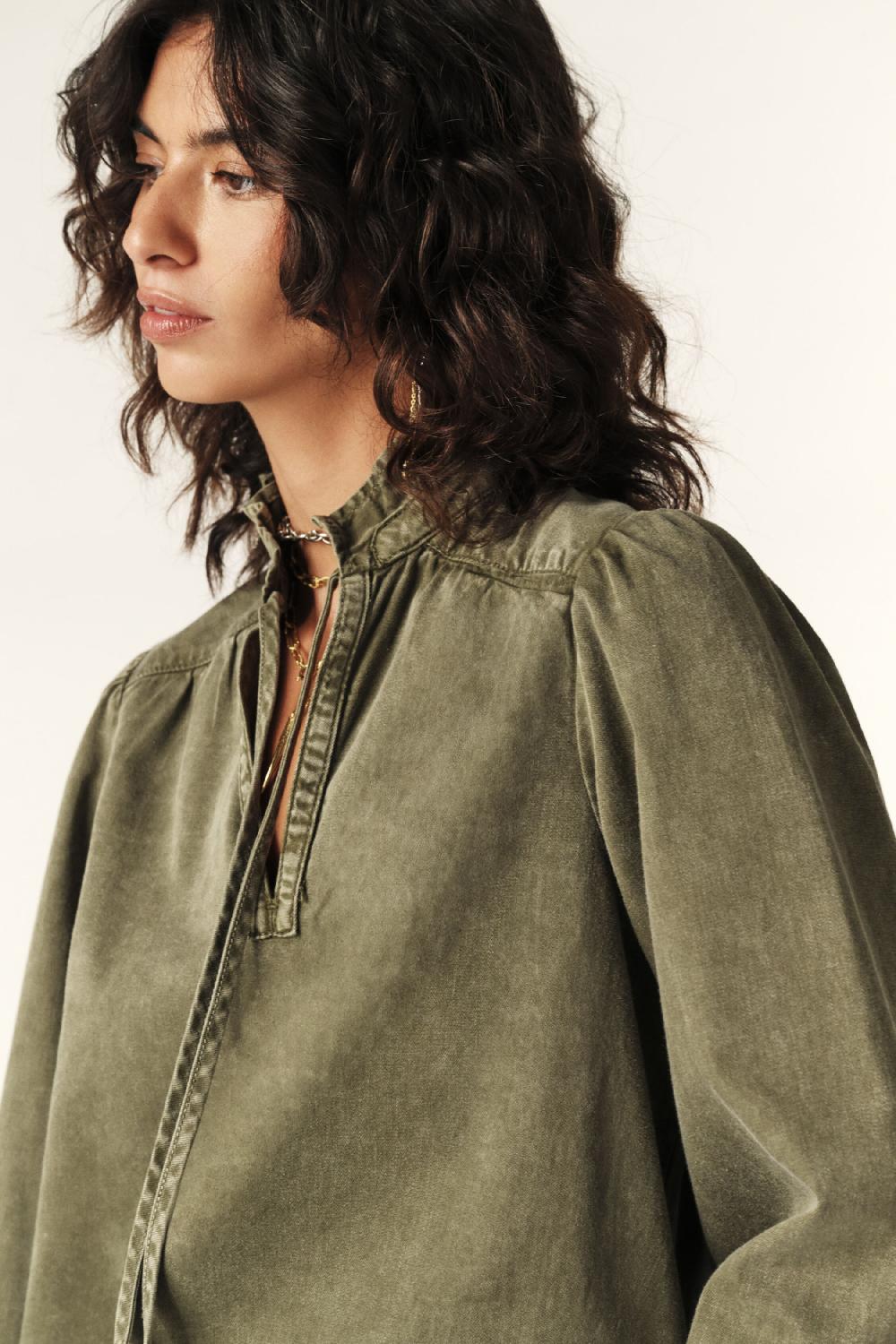 Ba&sh Blouse Denim Large Olouise Kaki