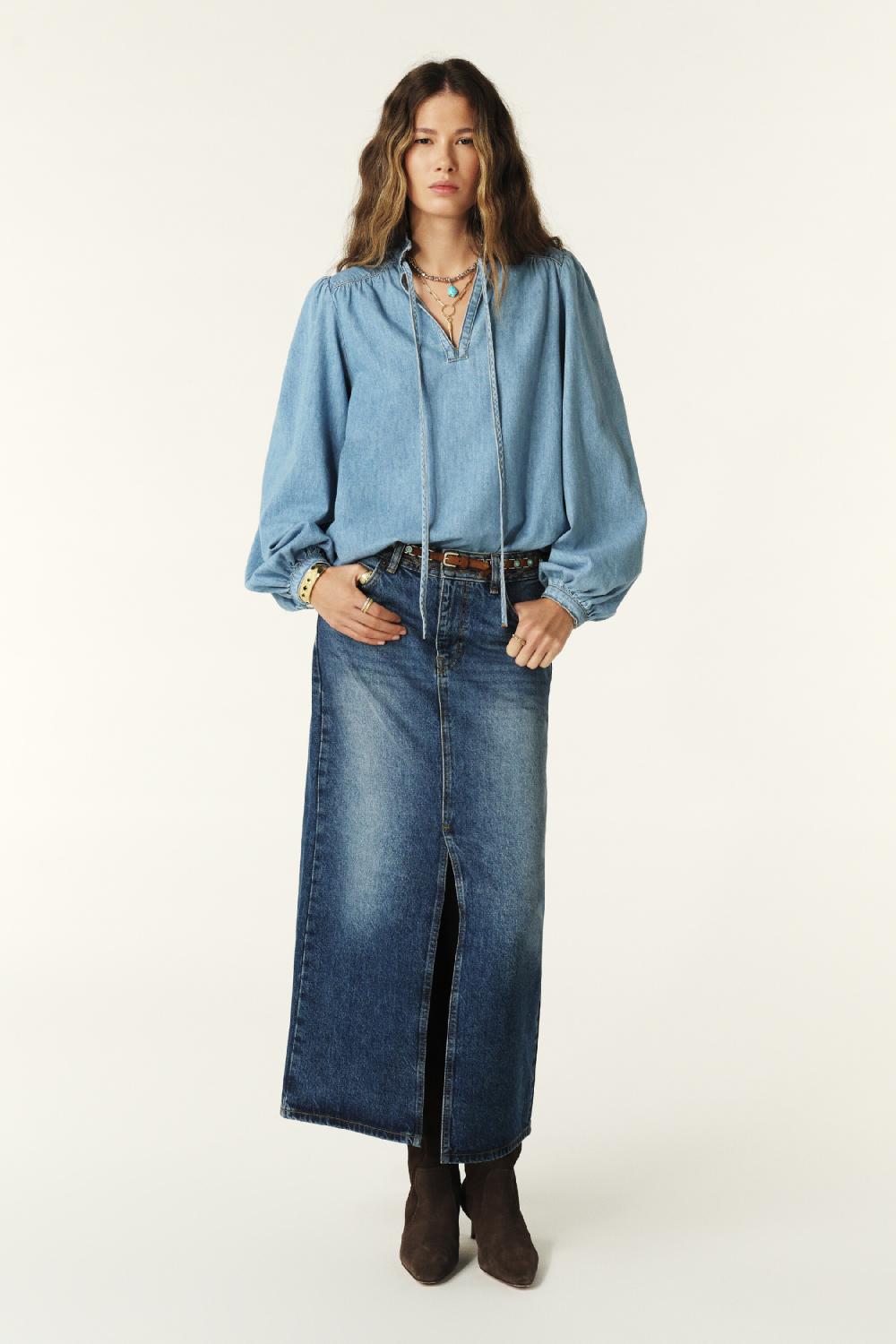 Ba&sh Blouse En Denim Louise Bleu