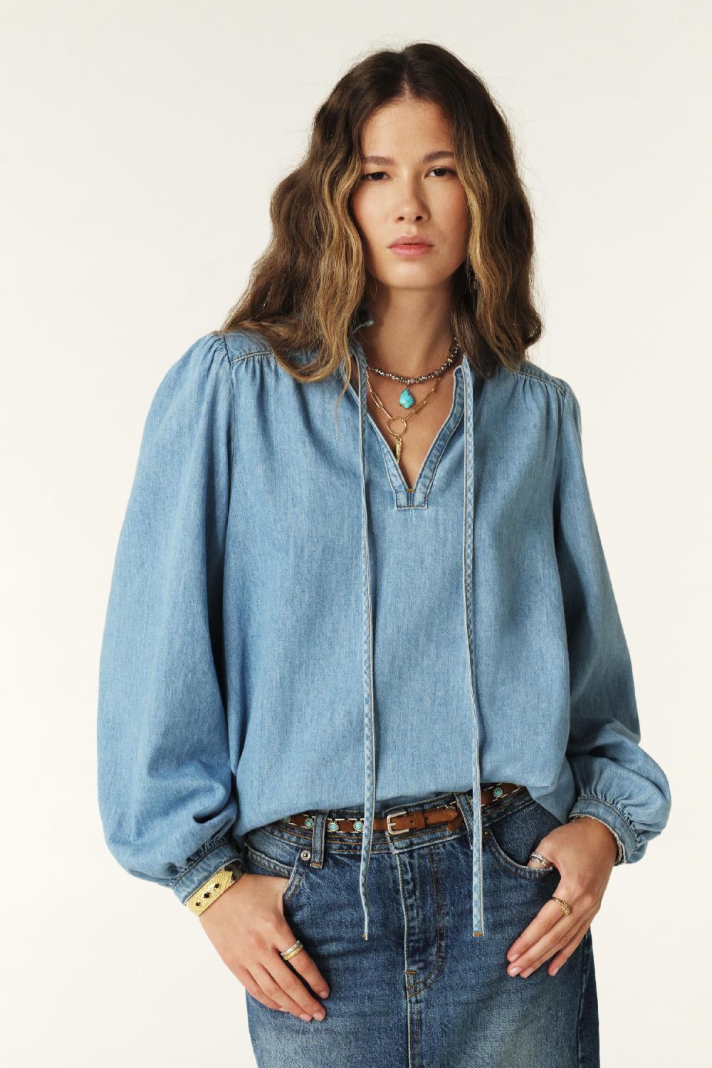 ba&sh Blouse En Denim Louise Bleu