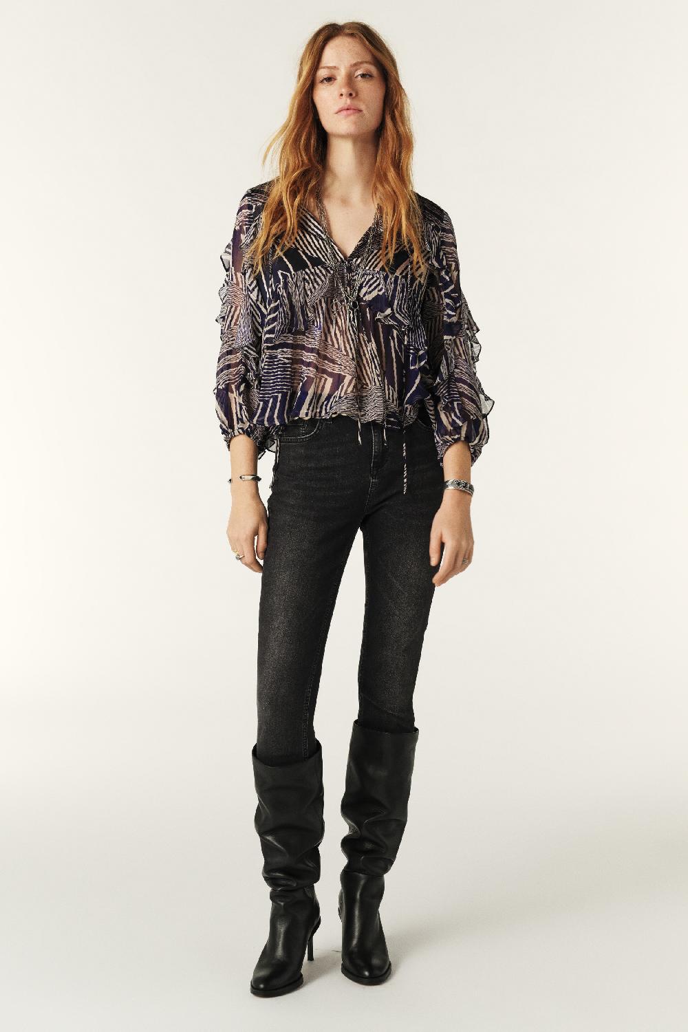 Ba&sh Blouse Fluide Volante Angela Bleu Nuit