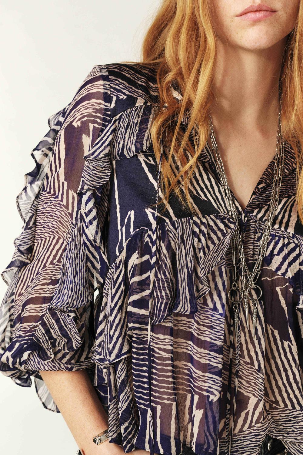 Ba&sh Blouse Fluide Volante Angela Bleu Nuit