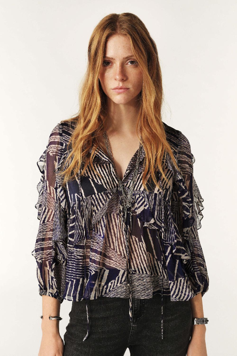 Ba&sh Blouse Fluide Volante Angela Bleu Nuit