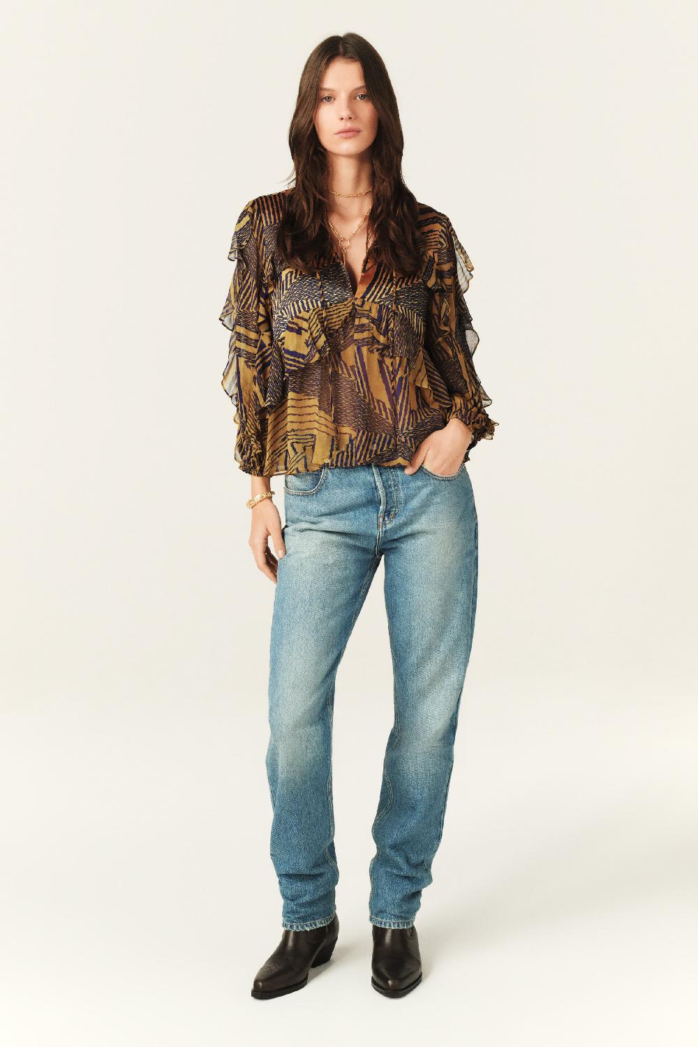 Ba&sh Blouse Fluide Volante Angela Ocre