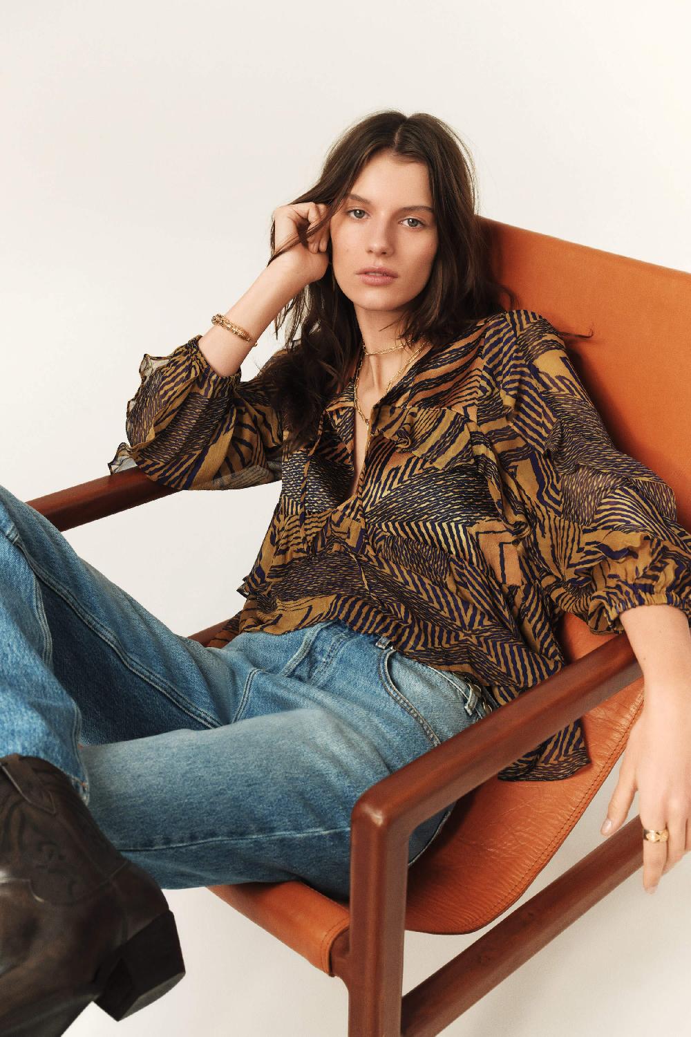 Ba&sh Blouse Fluide Volante Angela Ocre