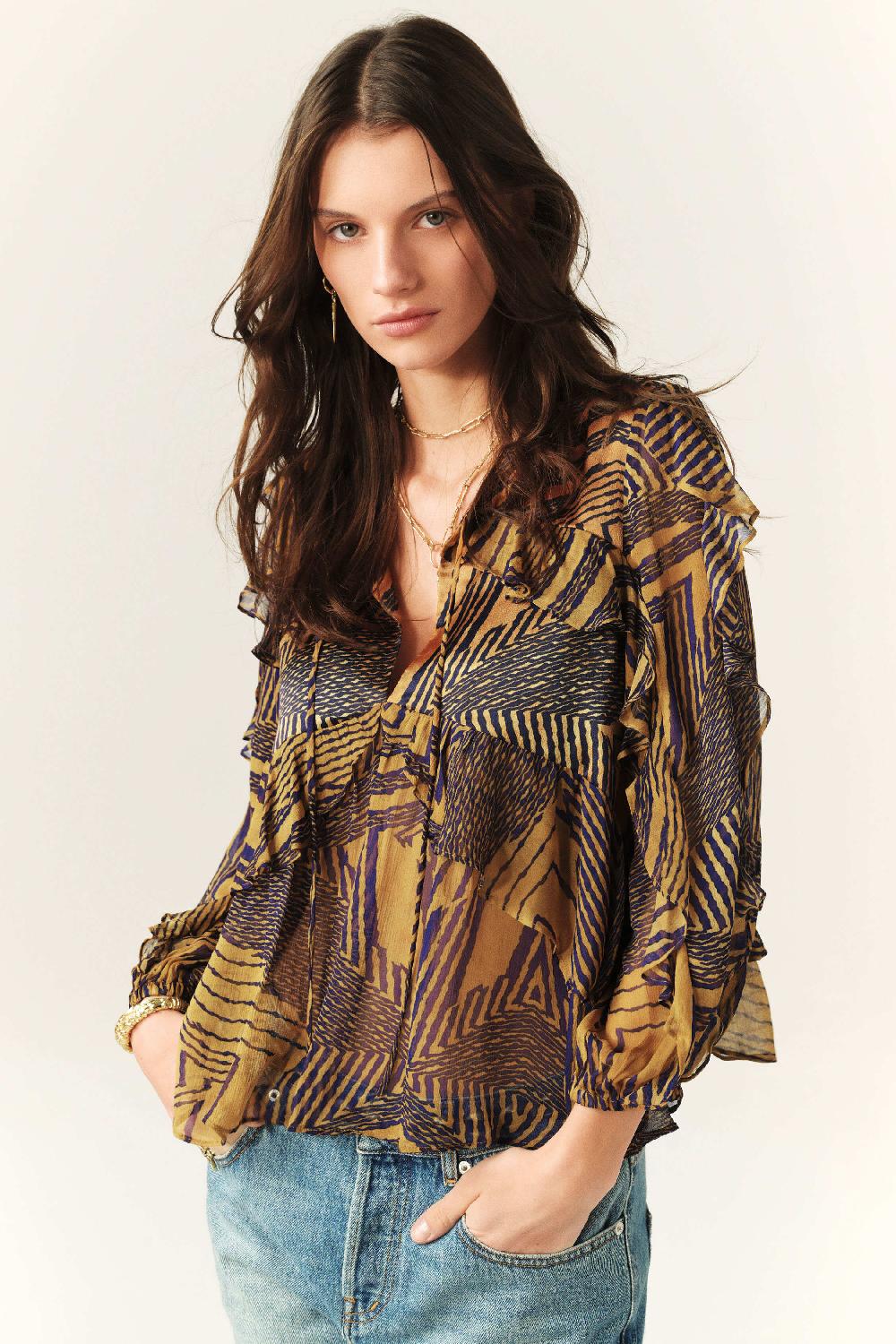 ba&sh Blouse Fluide Volante Angela Ocre