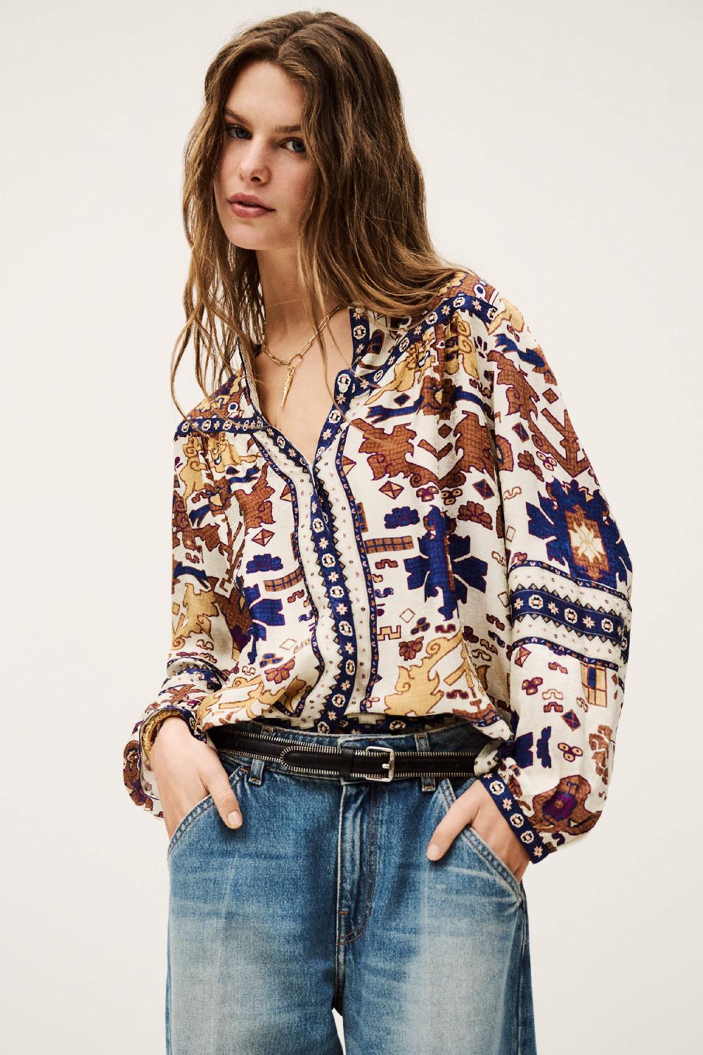 Ba&sh Blouse ImpriméE Varone Blanc Ecru