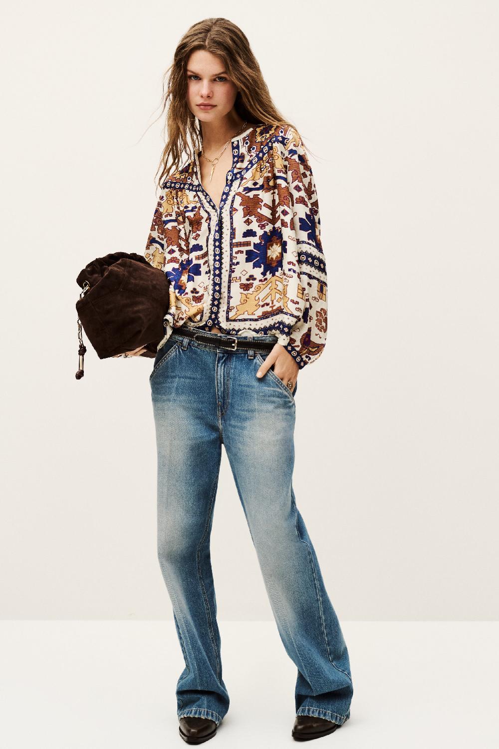 Ba&sh Blouse ImpriméE Varone Blanc Ecru