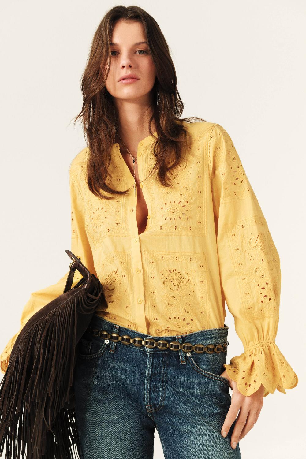 ba&sh Blouse Manches Bouffantes Soraya Jaune
