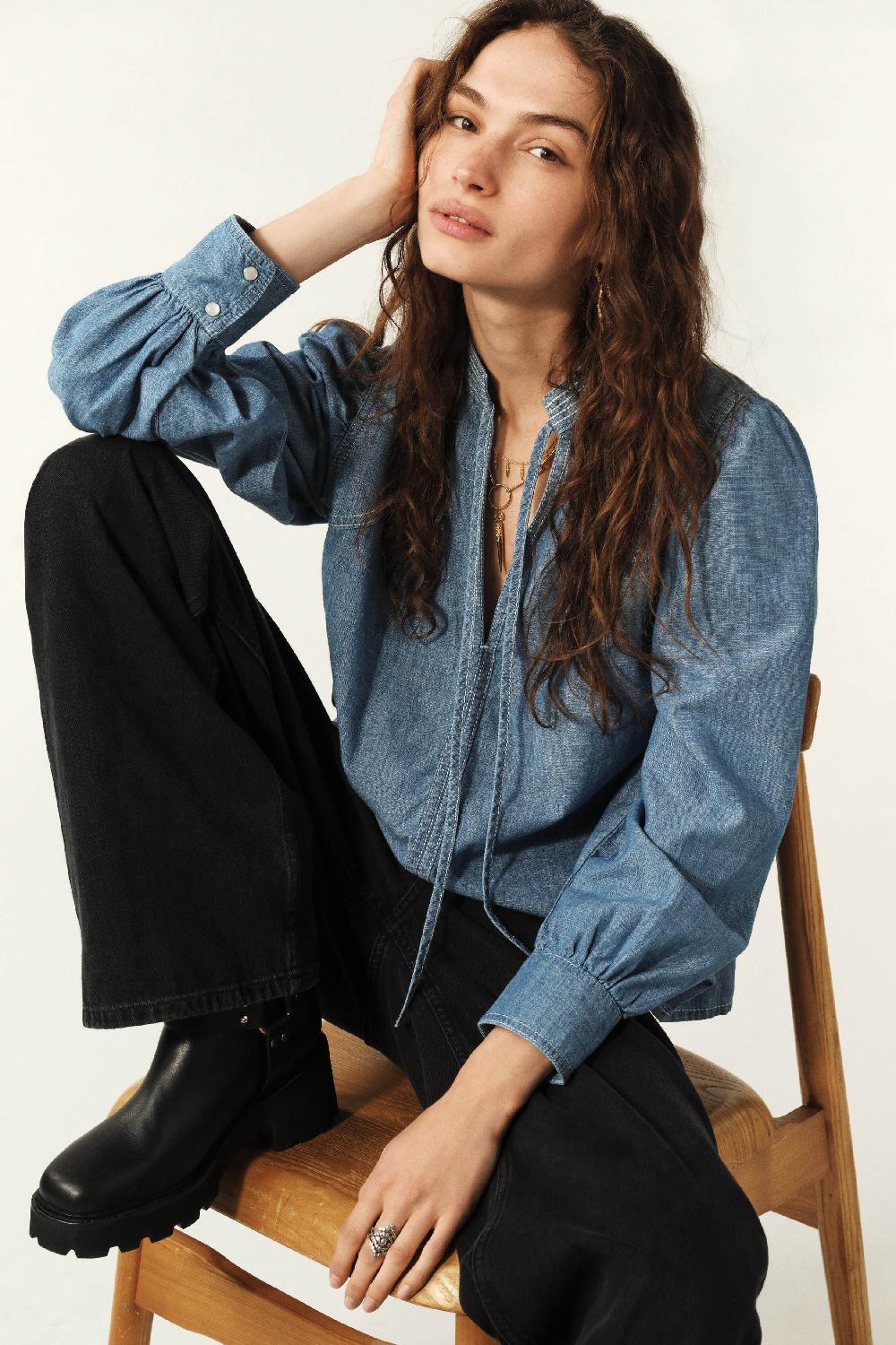 Ba&sh Blouse Manches Longues Kuka Bleu