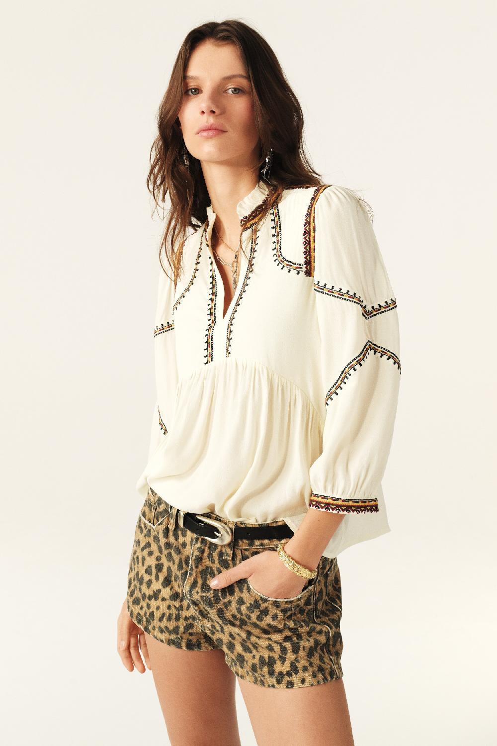 ba&sh Blouse Manches Longues Talsie Blanc Ecru