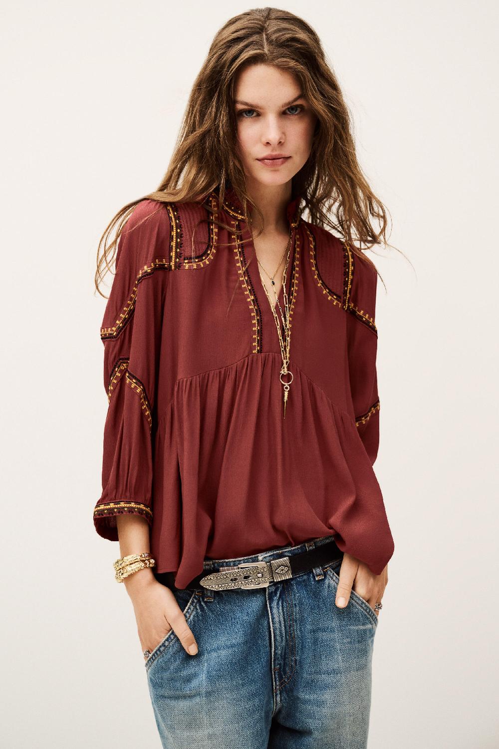 Ba&sh Blouse Manches Longues Talsie Rouge