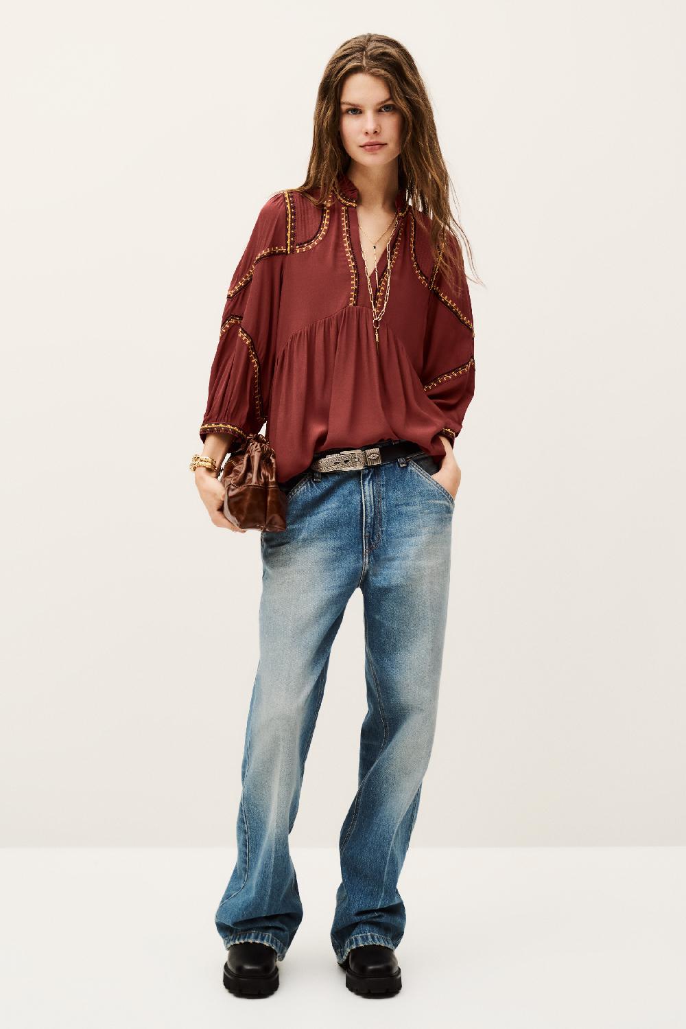 Ba&sh Blouse Manches Longues Talsie Rouge