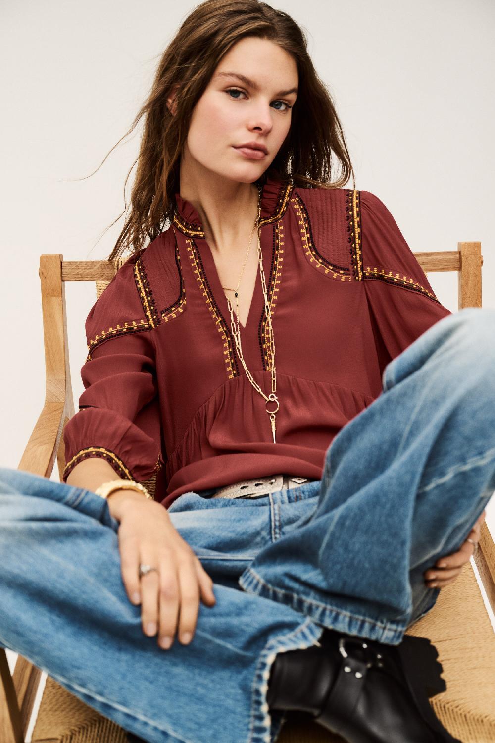 ba&sh Blouse Manches Longues Talsie Rouge