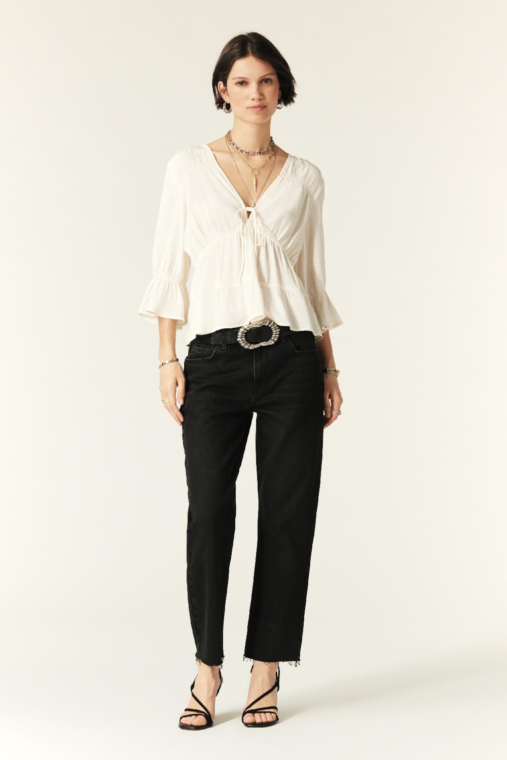 Ba&sh Blouse Manches Trois-Quarts Hilda Blanc Ecru