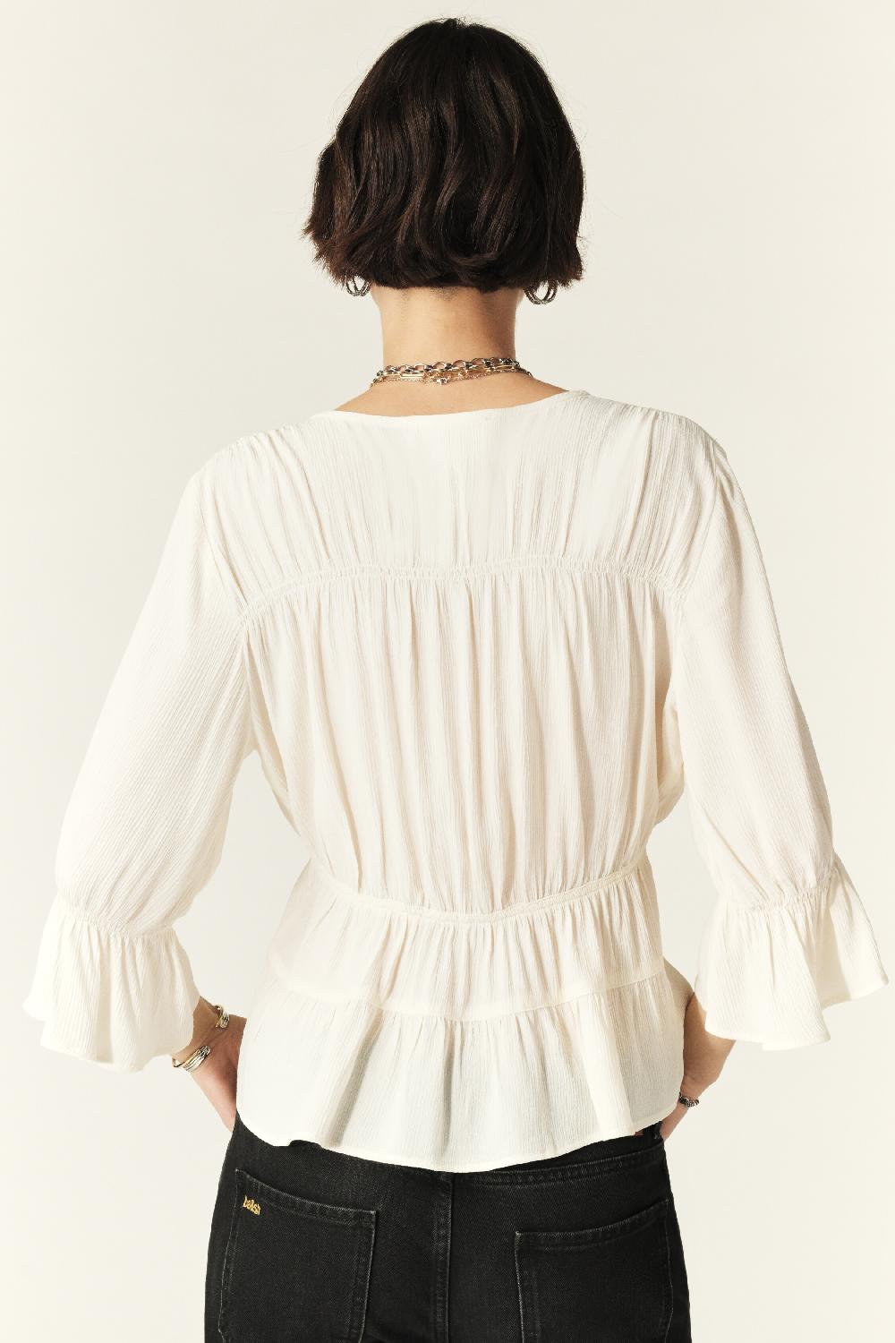 Ba&sh Blouse Manches Trois-Quarts Hilda Blanc Ecru