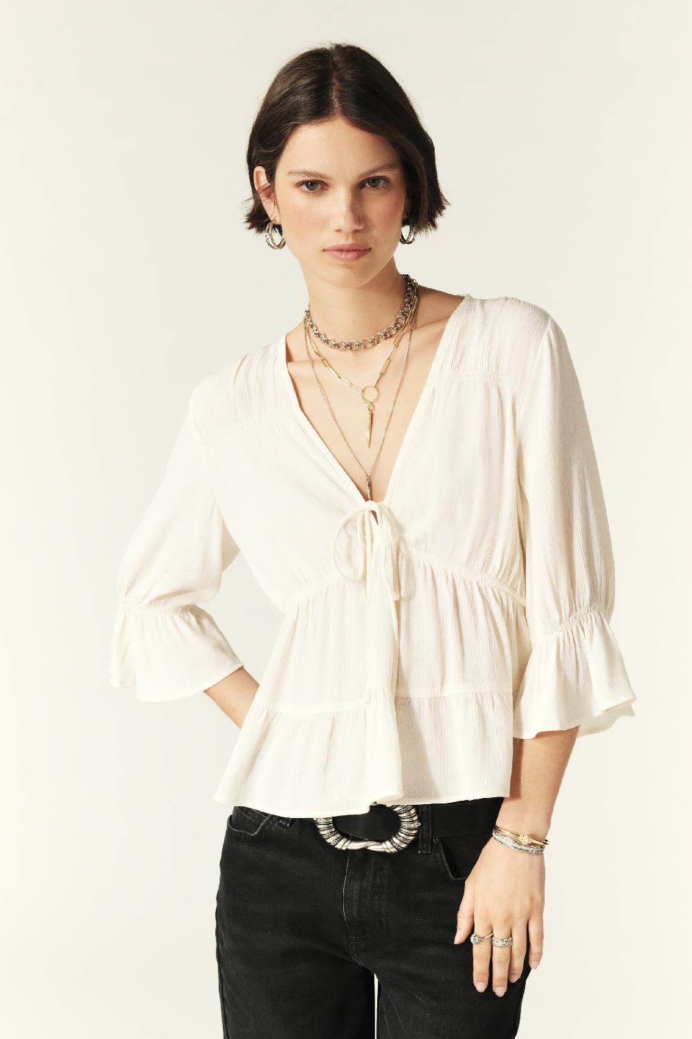 ba&sh Blouse Manches Trois-Quarts Hilda Blanc Ecru