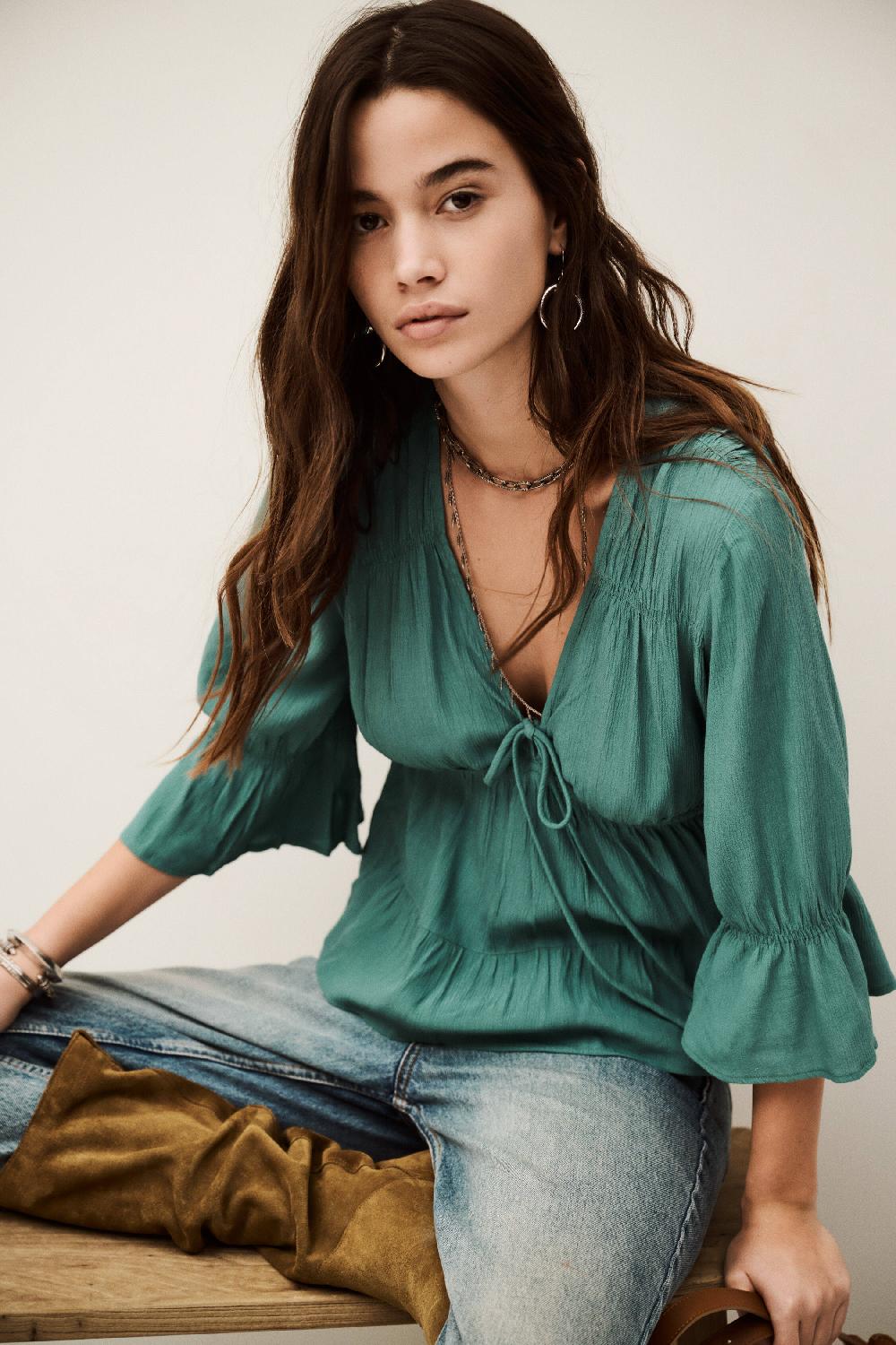 Ba&sh Blouse Manches Trois-Quarts Hilda Vert