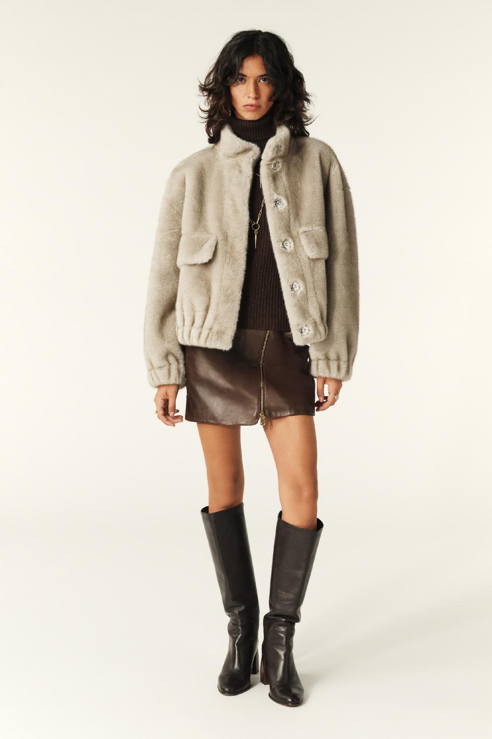 Ba&sh Blouson Fausse Fourrure Paros Gris