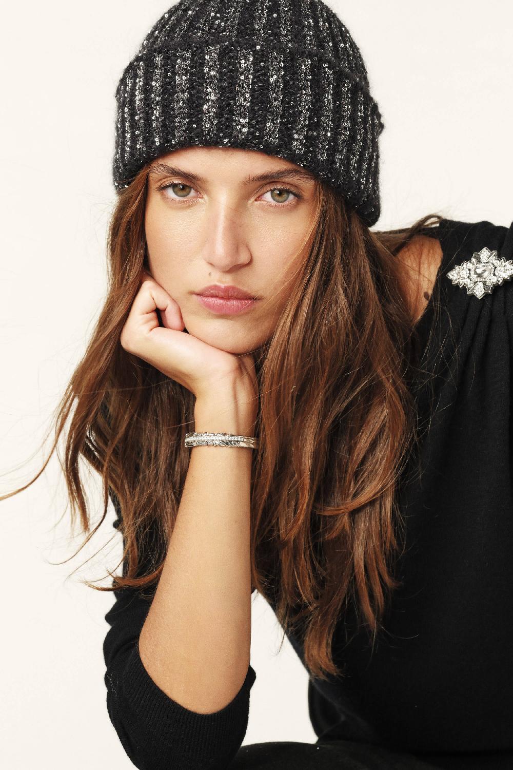 Ba&sh Bonnet Maille éPaisse Nesto Noir