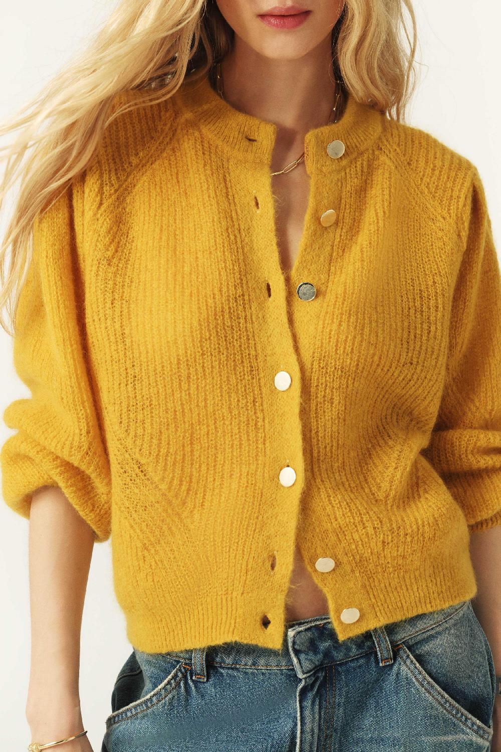 Ba&sh Cardigan Manches Ballon Danie Jaune