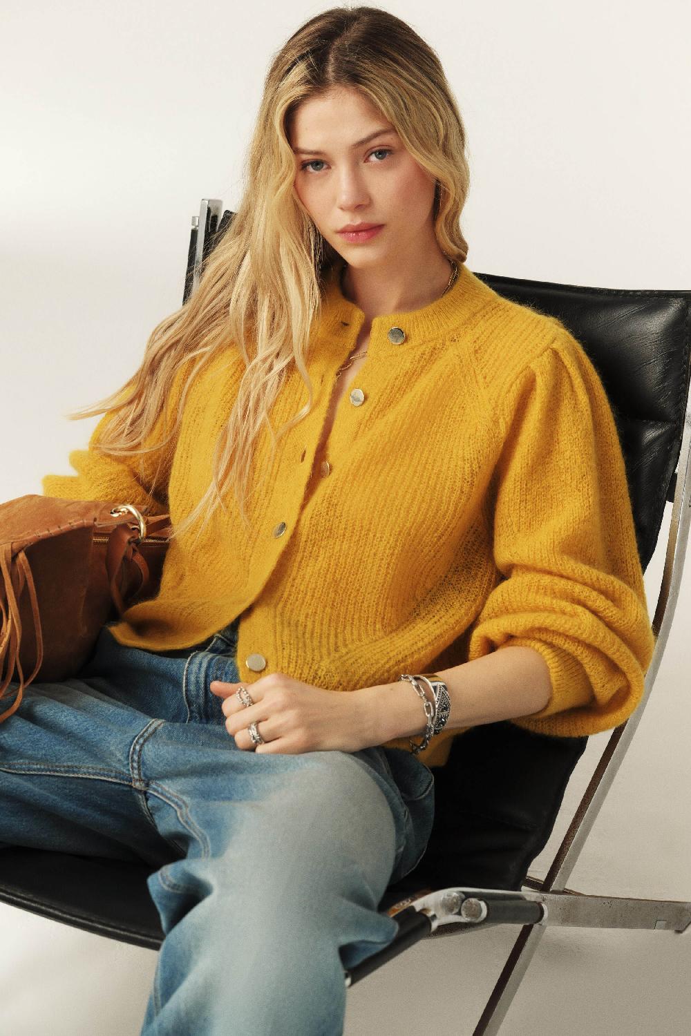 Ba&sh Cardigan Manches Ballon Danie Jaune