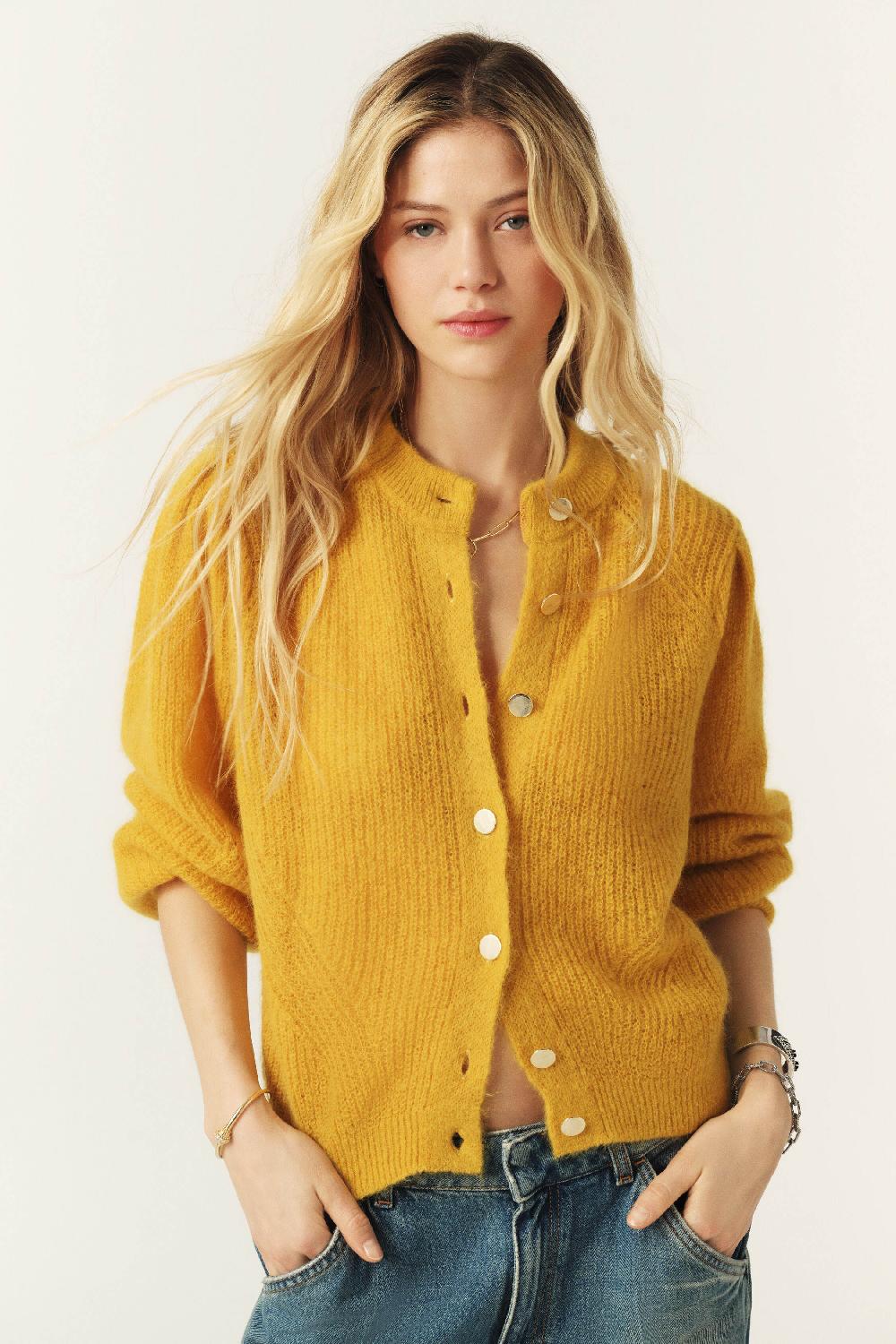 ba&sh Cardigan Manches Ballon Danie Jaune