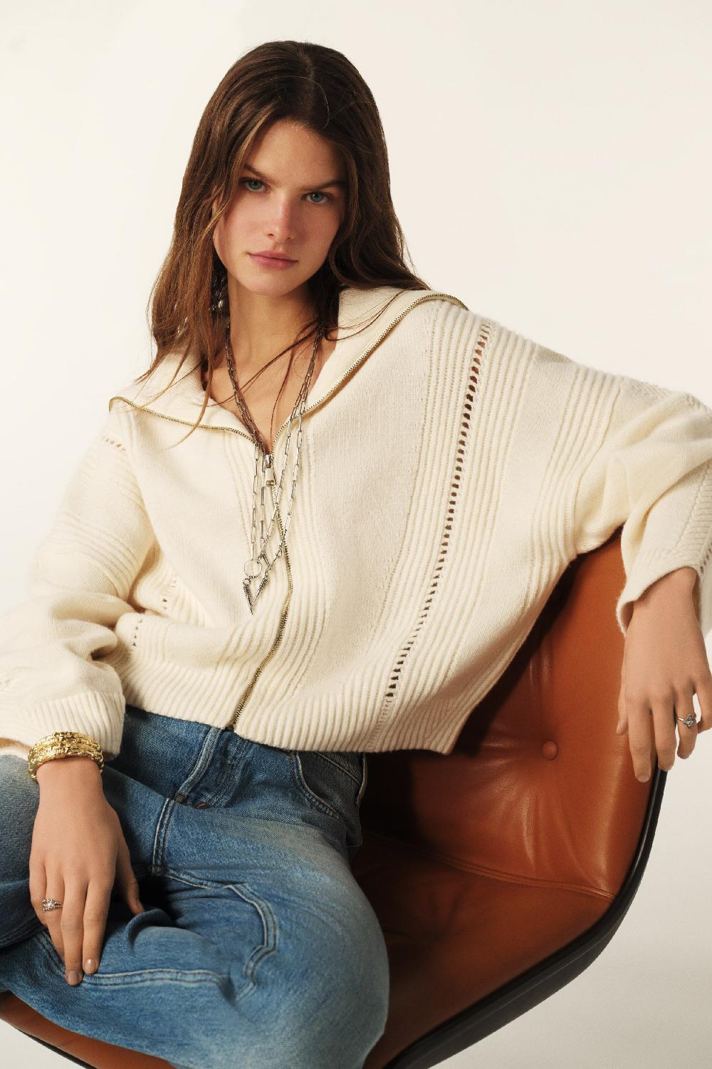 Ba&sh Cardigan Zappé Prince Blanc Ecru